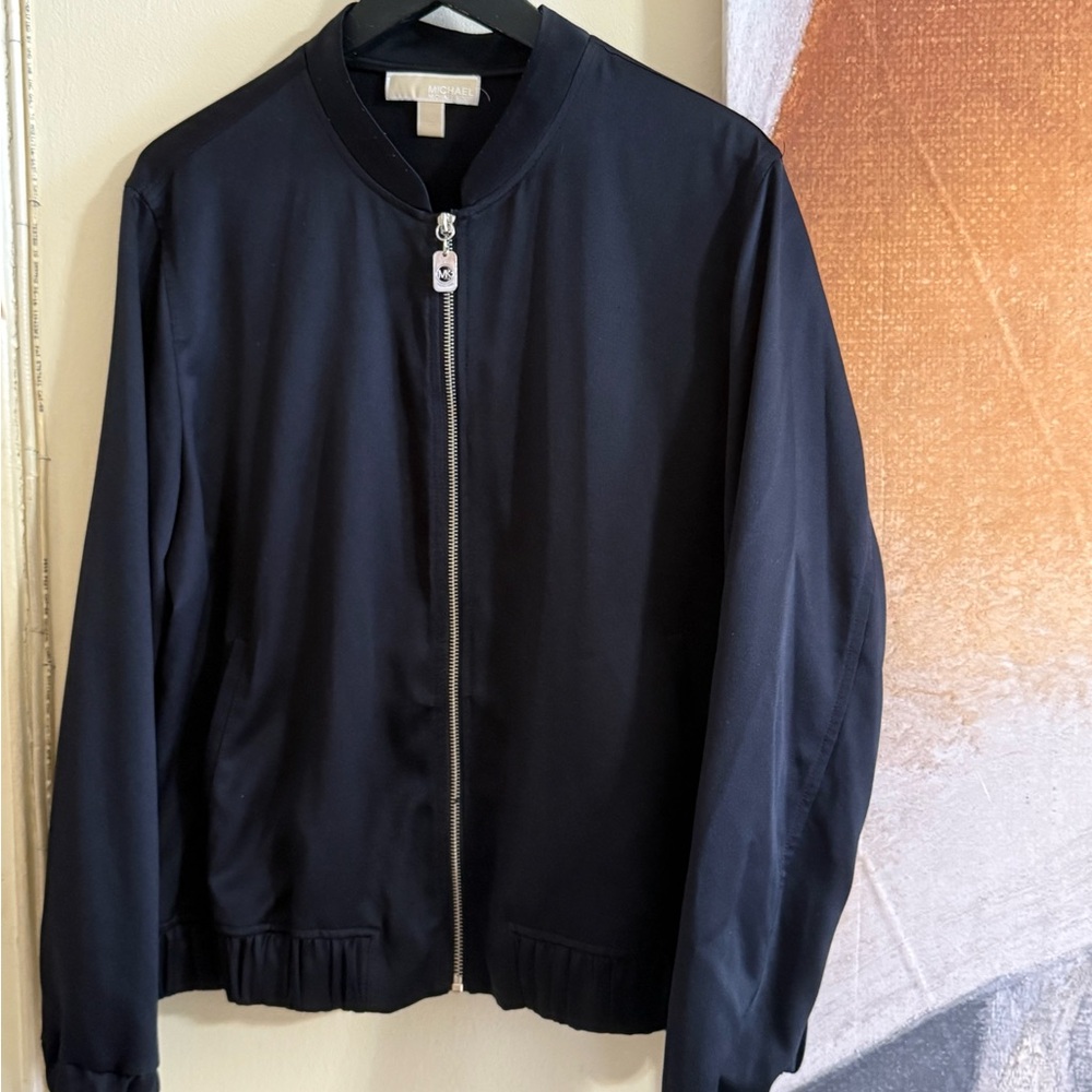 Michael Kors Collection Black Bomber Jacket Classic Lightweight